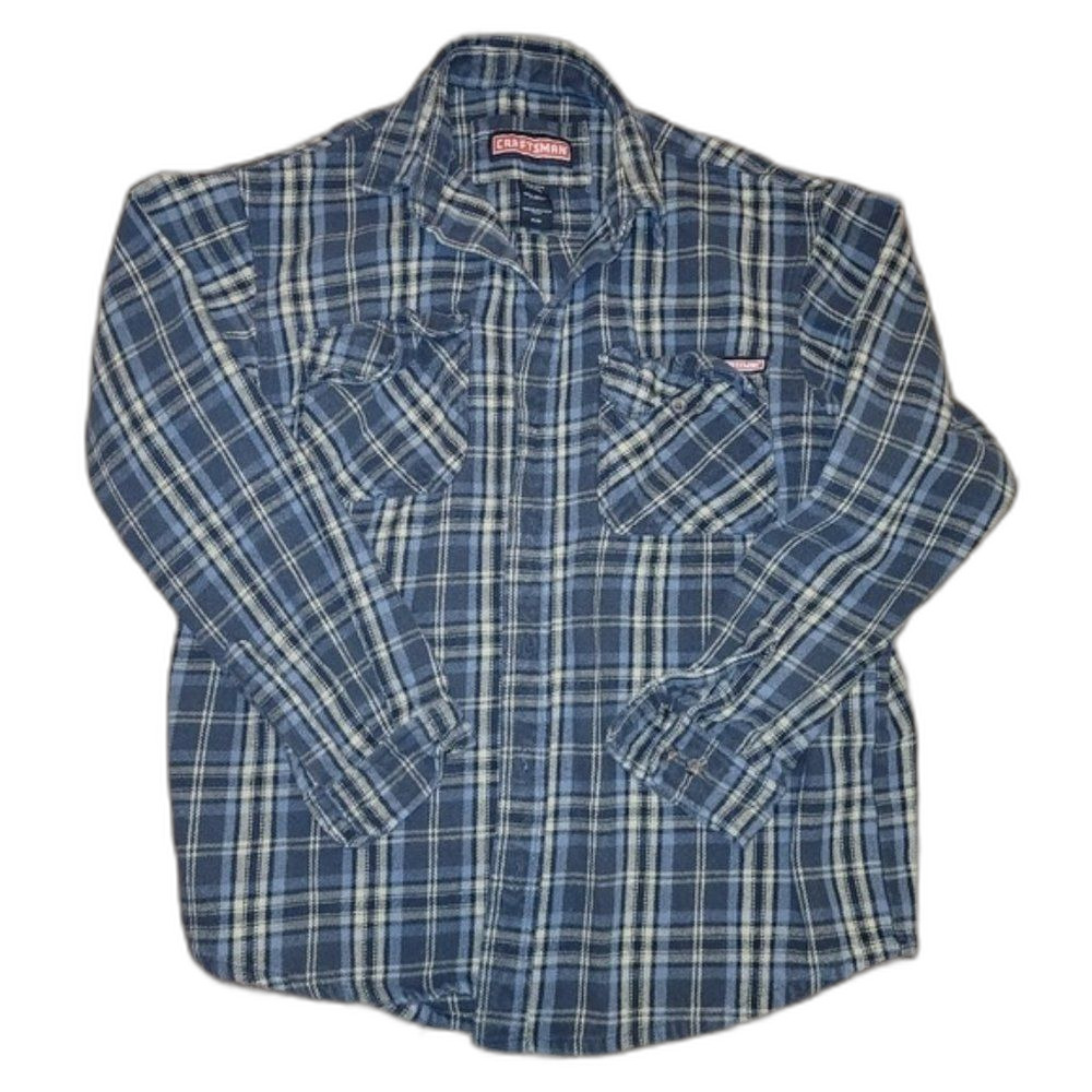Craftsman Blue Flannel Plaid Shirt Medium Flannel Shirt Plaid Long Sleeve